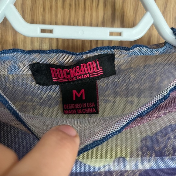 Rock&Roll Denim Sheer Horse Long Sleeve Shirt - Picture 2 of 4